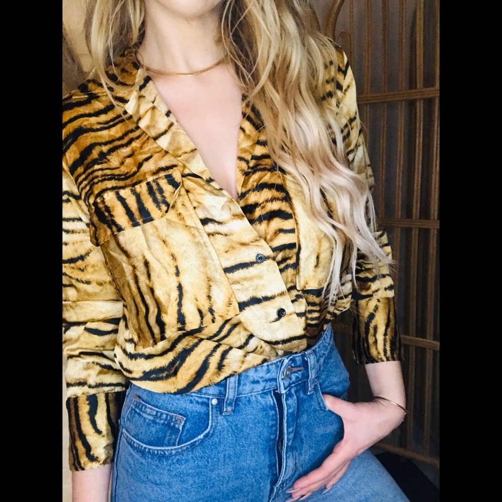 Zara Tiger Print Satin Blouse